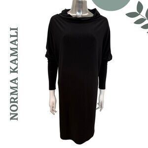 Norma Kamali Black Cowl Neck Cocoon Sleeve Midi Dress | Size Small